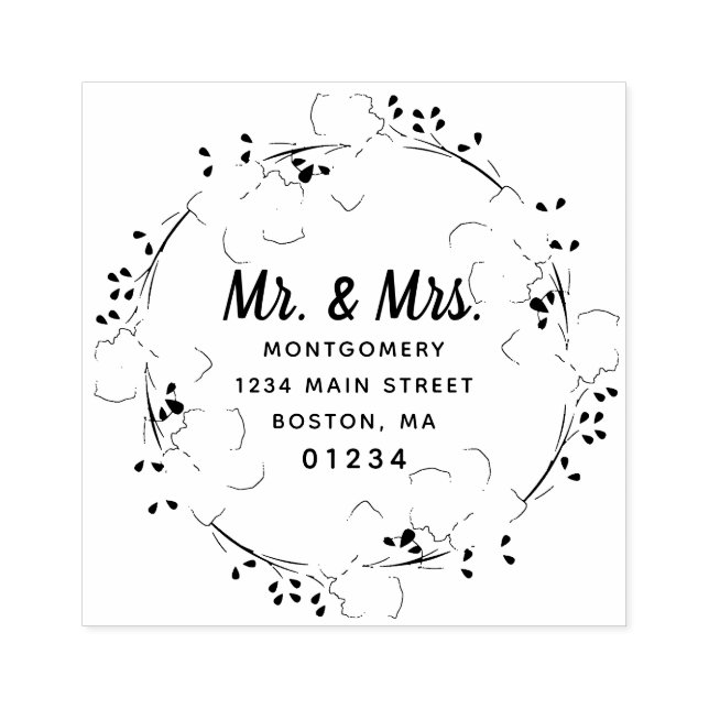 Mr. & Mrs Blommigt Modern Script Returadress Stämpel (Tryck)