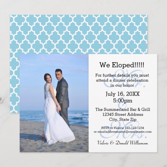 Mr. & Mrs Blue We Elope - Fotomeddelande Inbjudningar (Fram/baksida)