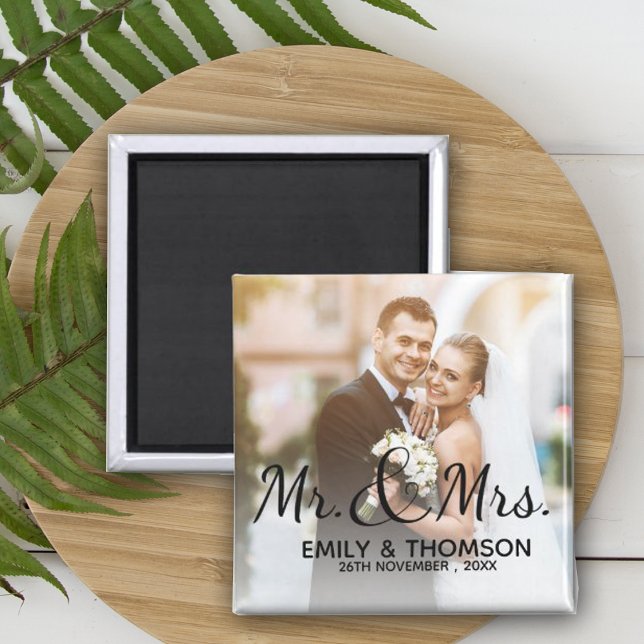 Mr & Mrs. | BRÖLLOP | Anpassningsbar Fotokvadratst Magnet (Mr & Mrs | Wedding | Custom Photo Square Magnet)