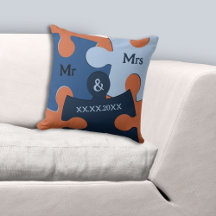Mr & Mrs Bröllop Date Blue & Orange Puzzle Delarar