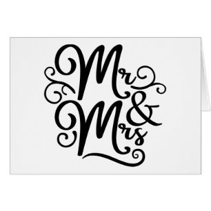 Mr & Mrs Bröllop Ny gifta Black White Monogram OBS Kort