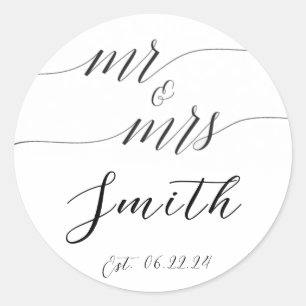 Mr. & Mrs Bröllop Sticker Runt Klistermärke