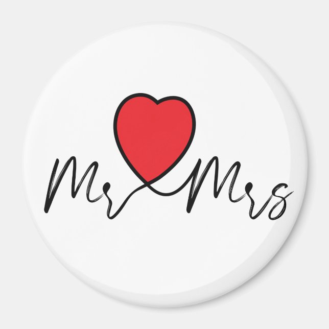 Mr & Mrs bruiloft- huwelijks decoratie met hartjes Magnet (Framsidan)
