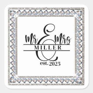 Mr & Mrs Custom Name Sticker Fyrkantigt Klistermärke