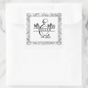Mr & Mrs Custom Name Sticker Fyrkantigt Klistermärke