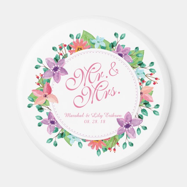 Mr. & Mrs Elegant Blommigt Bröllop | Magnet (Framsidan)