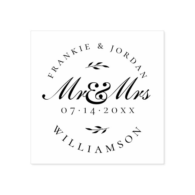 Mr & Mrs. | Elegant Calligraphy-skript Bröllop Dat Stämpel (Tryck)