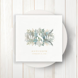 "Mr. & Mrs" elegant leafy napkin Pappersservett