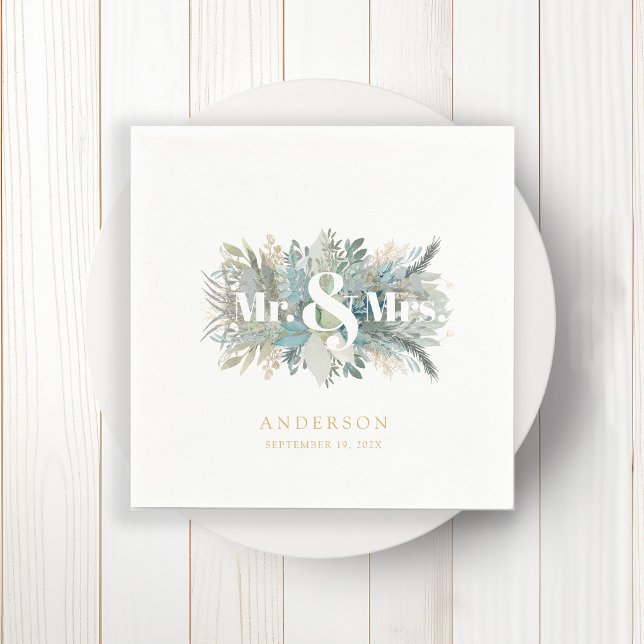 "Mr. & Mrs" elegant leafy napkin Pappersservett (Skapare uppladdad)