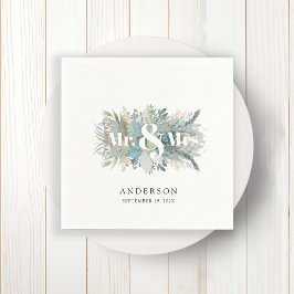 "Mr. & Mrs" elegant leafy napkin Pappersservett
