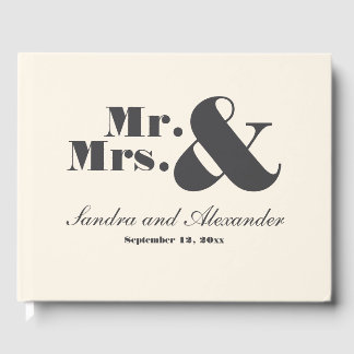 Mr& Mrs Elegant Modern Minimal Ivory Bröllop Gästböcker