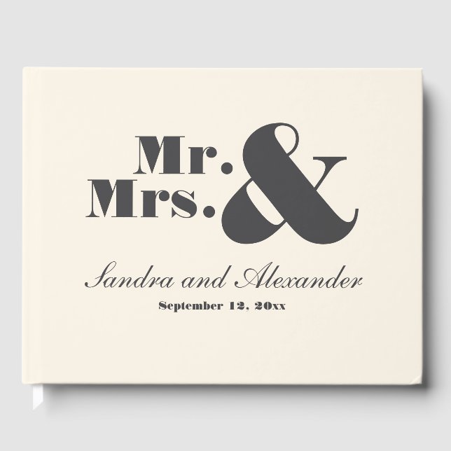 Mr& Mrs Elegant Modern Minimal Ivory Bröllop Gästböcker (Framsida)