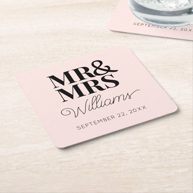 Mr Mrs Elegant Repetition Förlovningsfest Klassisk Underlägg Papper Kvadrat (Vinklad)