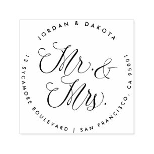 Mr. & Mrs Elegant Script Bröllop Returadress Självfärgande Stämpel