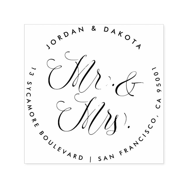 Mr. & Mrs Elegant Script Bröllop Returadress Självfärgande Stämpel (Design)
