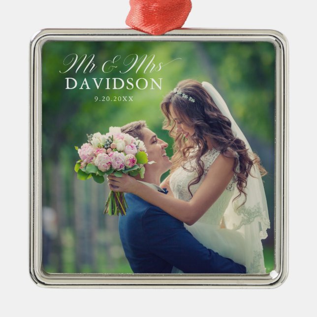 Mr. & Mrs Elegant Script Nyllad jul Julgransprydnad Metall (Framsidan)