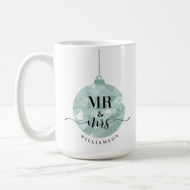 Mr & Mrs. | Elegant Shimmering Teal Guld Newlyweds Kaffemugg (Vänster)