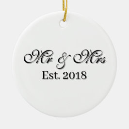 Mr & Mrs Est. Year Personalized Couple Design Julgransprydnad Keramik