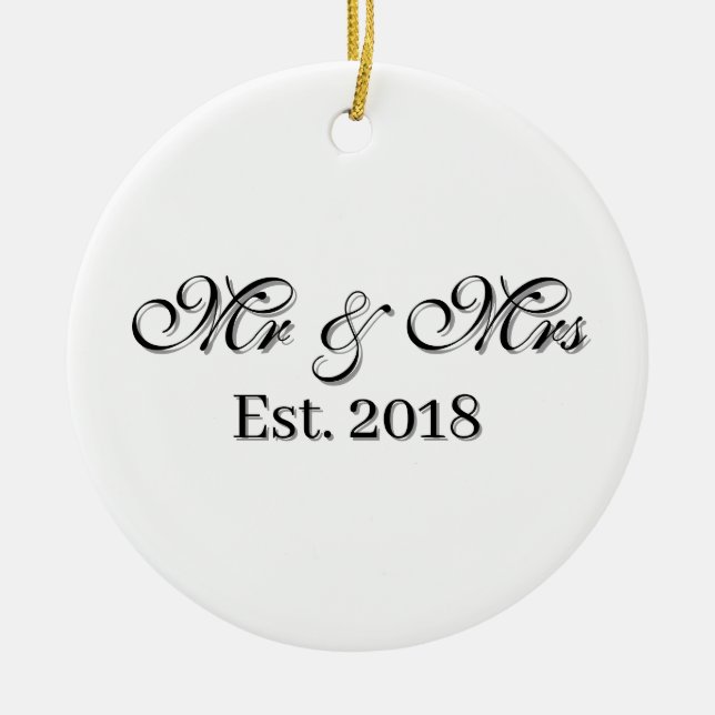 Mr & Mrs Est. Year Personalized Couple Design Julgransprydnad Keramik (Framsidan)