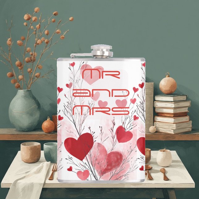 Mr & Mrs Evigt Tidlös Elegans Romantiskt Par Fickplunta (Mr & Mrs Forever Timeless Elegance Romantic Couple Flask)