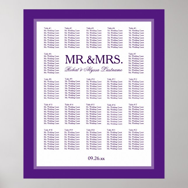 Mr. & Mrs Färg Markera sätesdiagram Poster (Framsidan)