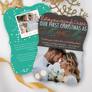 Mr & Mrs First Christmas Mistletoes Photo Wedding Julkort