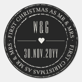 Mr & Mrs First God Jul Vintage Stamped Circle Runt Klistermärke