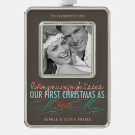 Mr & Mrs First jul Mistletoes Photo Bröllop Silverfärgad Inramad Julgransprydnad