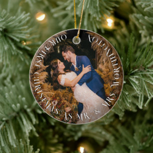 Mr & Mrs First jul Simple Text Circle Photo Julgransprydnad Keramik