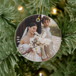 Mr & Mrs First jul Simple Text Circle Photo Julgransprydnad Keramik