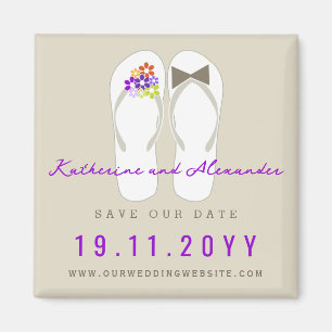 Mr & Mrs Flip Flops Strandbröllop Spara Datum Magnet