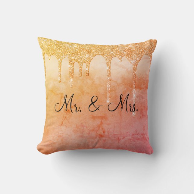 Mr. & Mrs Glitter Bröllop Keepsakes Elegant Throw  Kudde (Framsida)