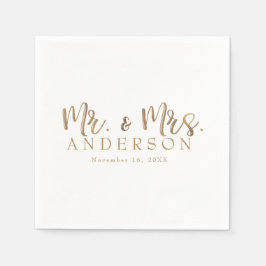MR. & MRS. Gold Script Typografi Modern Minimal Pappersservett