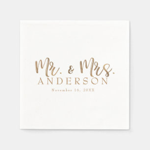 MR. & MRS. Gold Script Typografi Modern Minimal Pappersservett