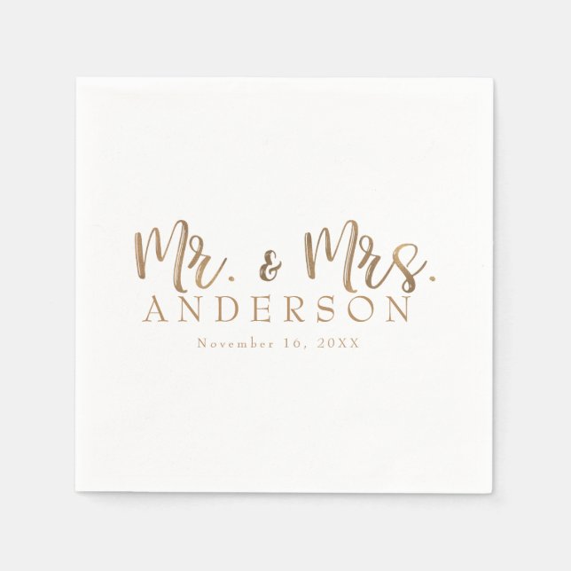 MR. & MRS. Gold Script Typografi Modern Minimal Pappersservett (Framsidan)