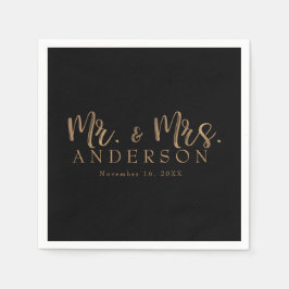 MR. & MRS. Gold Script Typografi Modern Minimal Pappersservett