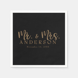 MR. & MRS. Gold Script Typografi Modern Minimal Pappersservett