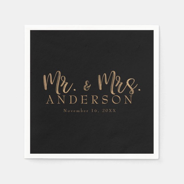 MR. & MRS. Gold Script Typografi Modern Minimal Pappersservett (Framsidan)