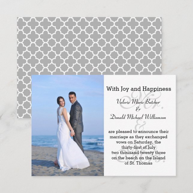 Mr. & Mrs Grått - Meddelande om 3x5 Photo Giftermå Inbjudningar (Fram/baksida)