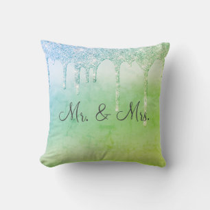 Mr. & Mrs Grönt Glitter Keepsakes Elegant Kudde