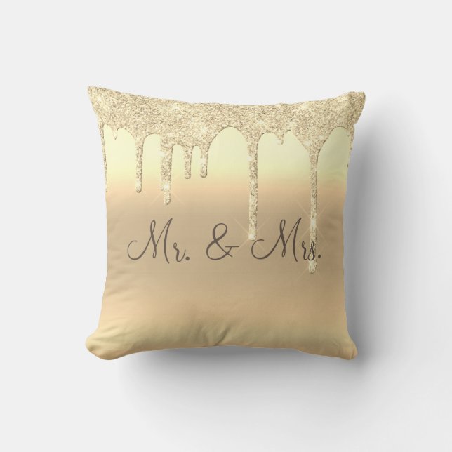 Mr. & Mrs Guld Glitter Keepsakes Elegant Kudde (Framsida)
