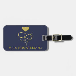 Mr & Mrs. | Guld Heart Ornament | Personlig flotta Bagagebricka