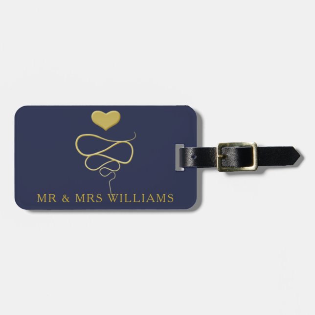 Mr & Mrs. | Guld Heart Ornament | Personlig flotta Bagagebricka (Horisontell Framsida)