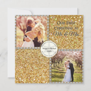 Mr. & Mrs Guld Shimmering Glitter-julfoto Julkort