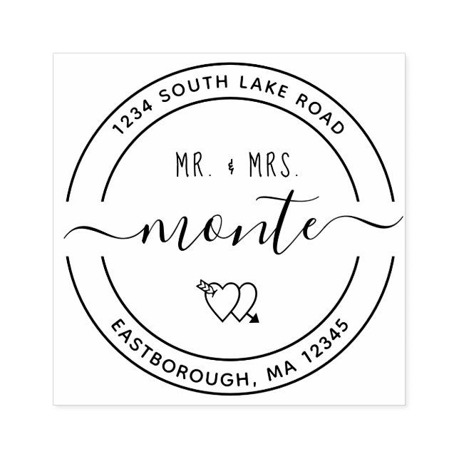 Mr & Mrs Heart 5 Anpassningsbar Round Returadress Stämpel (Tryck)