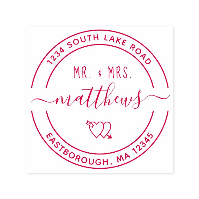 Mr & Mrs Heart 8 Anpassningsbar Round Returadress Självfärgande Stämpel (Design)