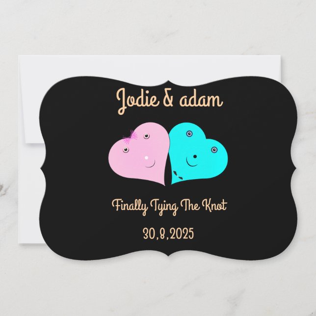 Mr & Mrs hjärts Inbjudningar (Framsida)