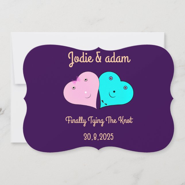 Mr & Mrs hjärts Inbjudningar (Framsida)