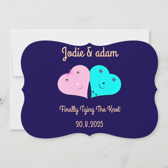 Mr & Mrs hjärts Inbjudningar (Framsida)