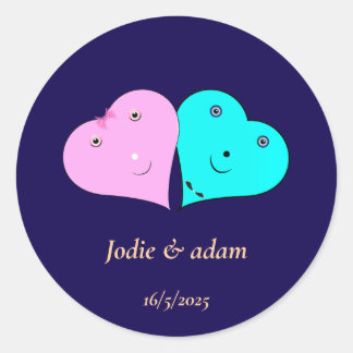 Mr & Mrs hjärts Runt Klistermärke